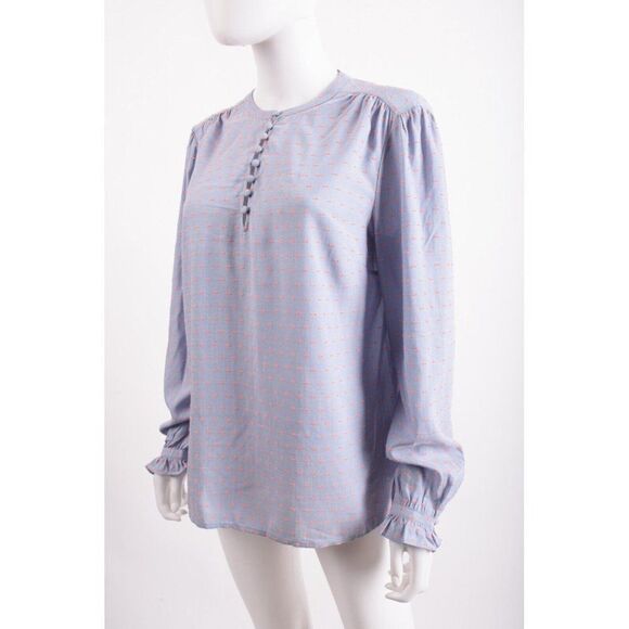 Boden Womens Lori Blouse Shirt UK 14 US 10 Blue Pink Swiss Dot Long Sleeve NWT - Picture 4 of 6